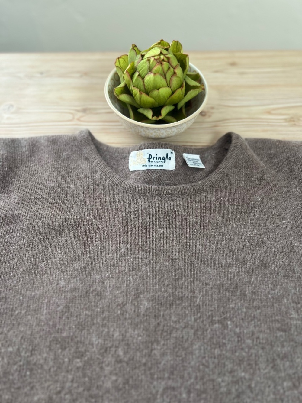 Vintage Pringle of Scotland Lambswool Angora Sweater M Taupe Brown